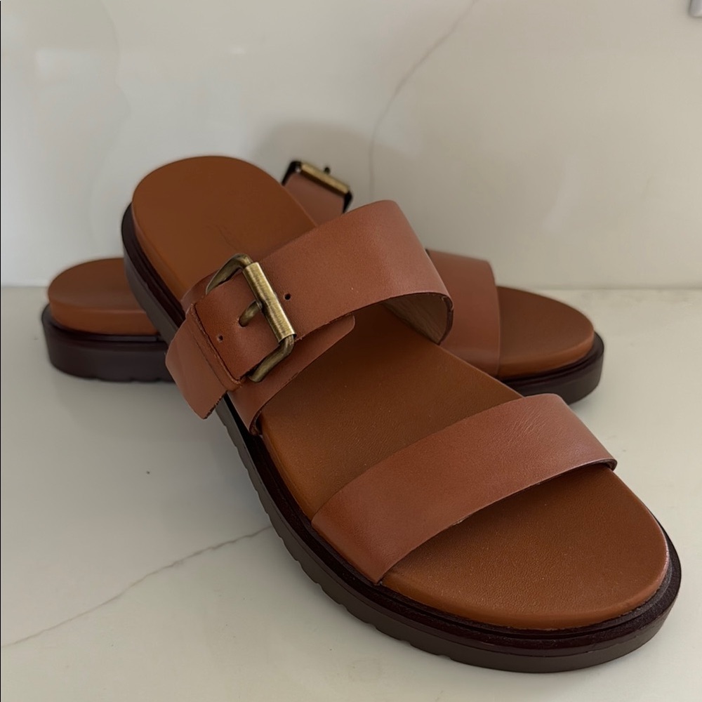 Madewell stacked Brown Leather Sandals with Buckle size 6